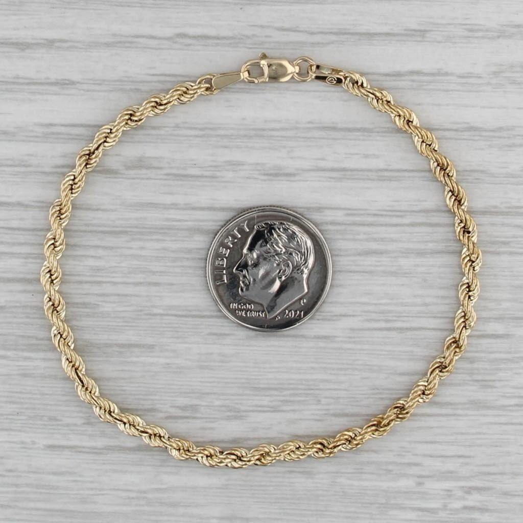 Rope Chain Bracelet 10k Yellow Gold 7" 3mm