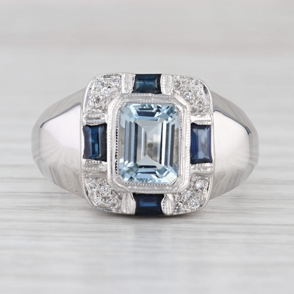 1.87ctw Aquamarine Sapphire Diamond Ring 14k White Gold Size 9