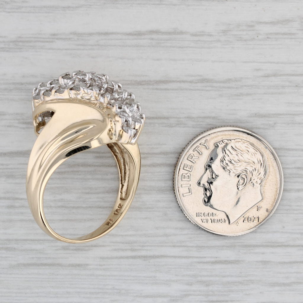 Gray 0.78ctw Diamond Cluster Bypass Ring 10k Yellow Gold Size 7.25 Cocktail