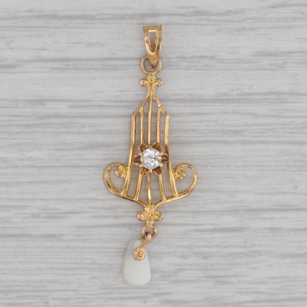 Gray Ostby Barton Lavalier Pendant 10k Gold Glass Mother of Pearl Vintage
