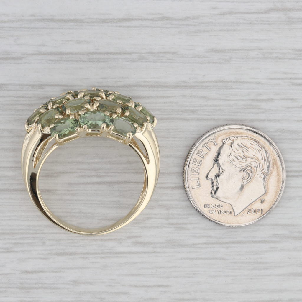Gray Green Glass Oval Cluster 10k Yellow Gold Size 8 Ring