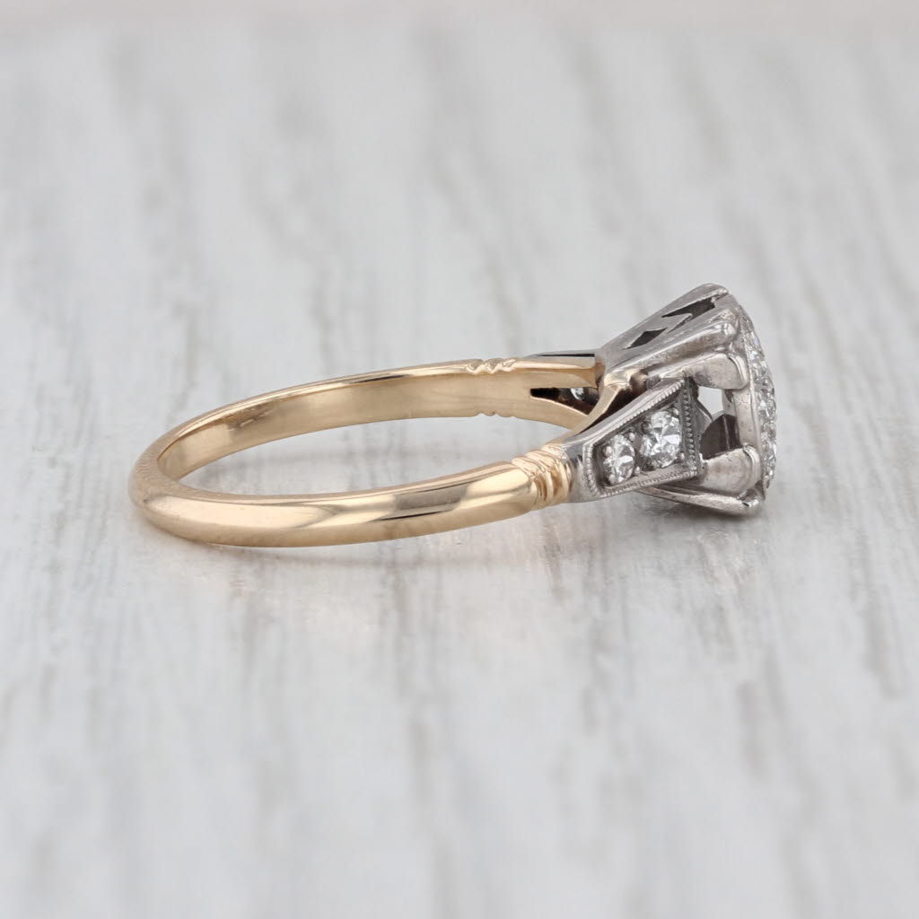 Vintage 0.34ctw Diamond Cluster Ring 14k White Yellow Gold Size 7 Cathedral