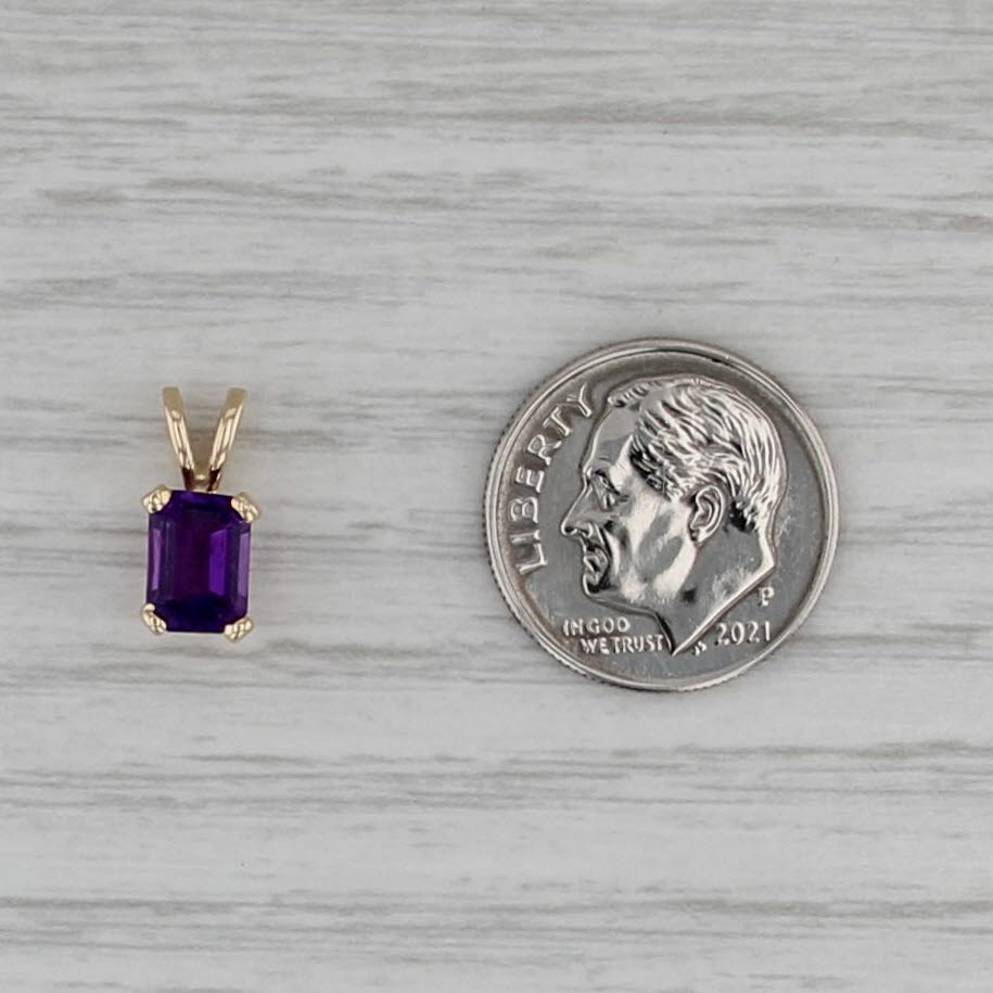 0.80ct Emerald Cut Solitaire Amethyst Pendant 14k Yellow Gold Small Drop