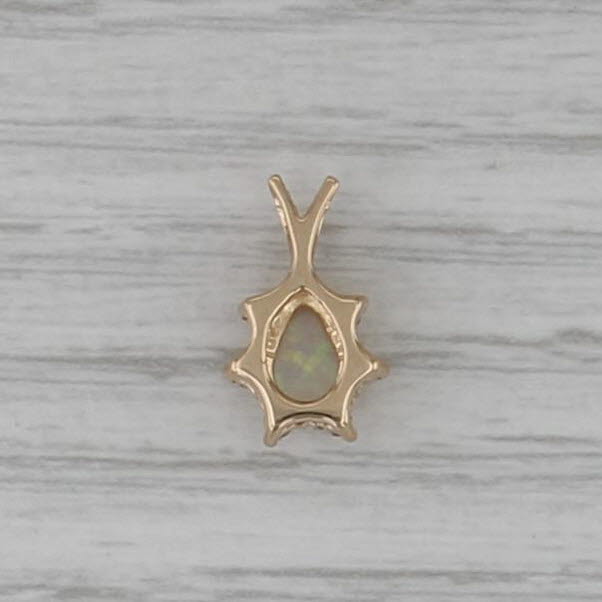 Opal Diamond Halo Pendant 14k Yellow Gold Small Drop