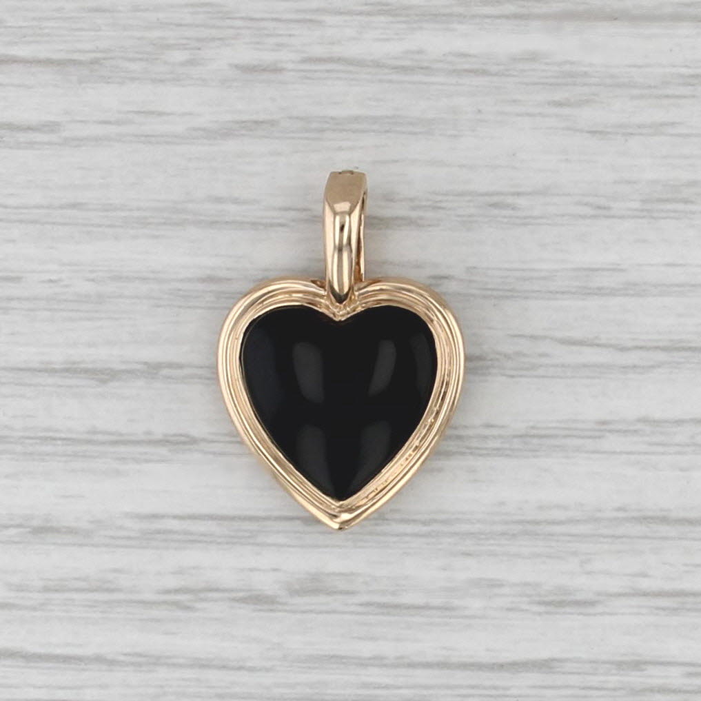 Onyx Cabochon Heart Pendant 14k Yellow Gold Enhancer Clip Bail