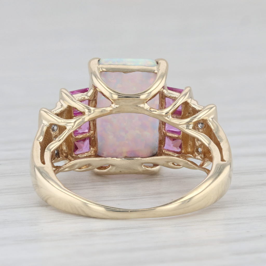 Light Gray Diamond Lab Created Opal Sapphire Ring 10k Yellow Gold Size 5.25