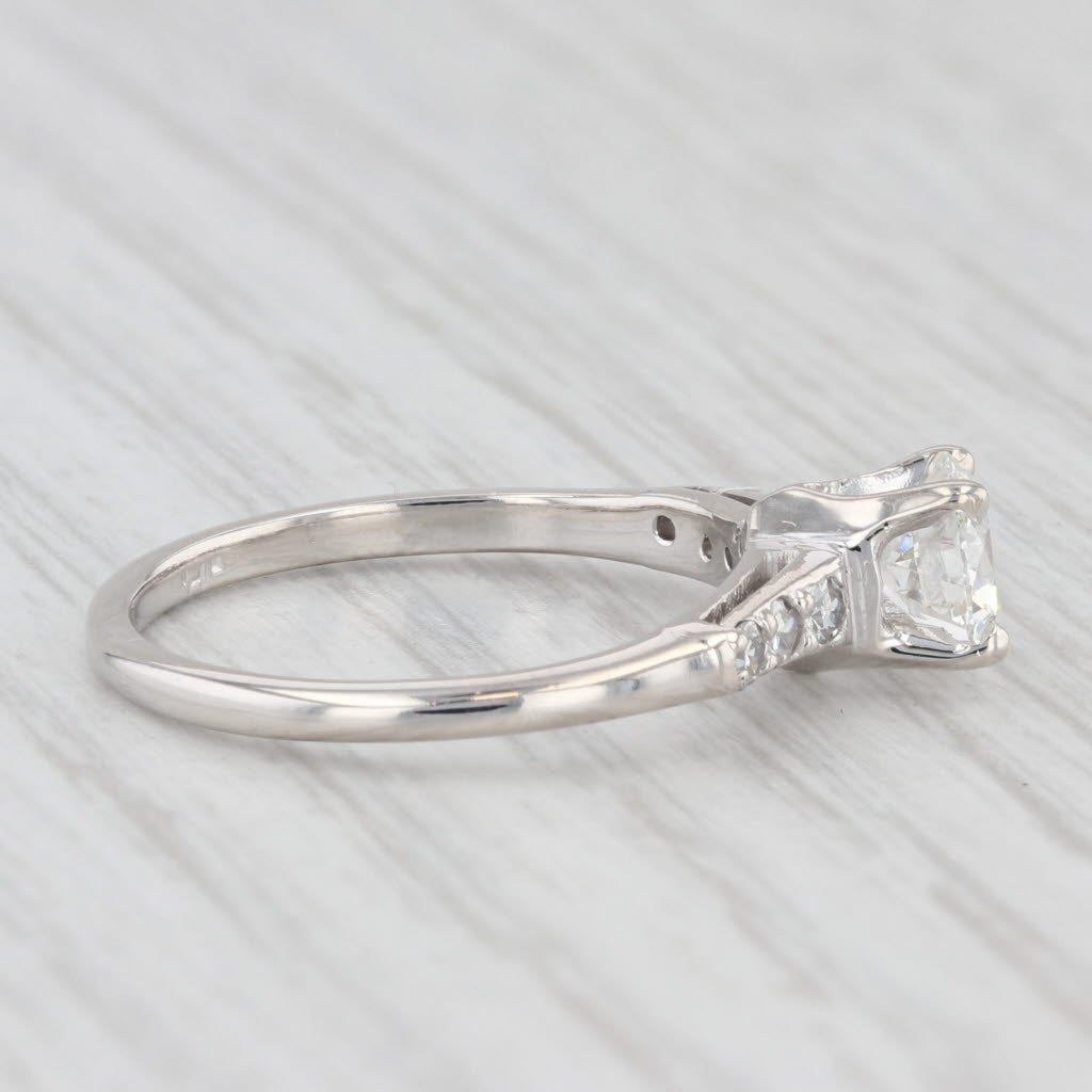 Light Gray Vintage 0.78ct Round Diamond Engagement Ring 14k White Gold Size 5.5 GIA