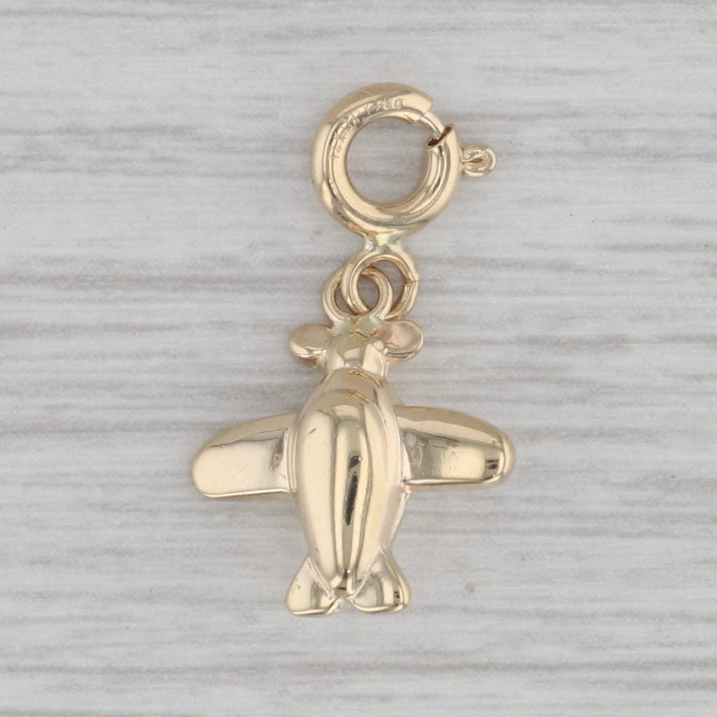 Gray Airplane Charm 14k Yellow Gold Pilot Travel Themed Pendant