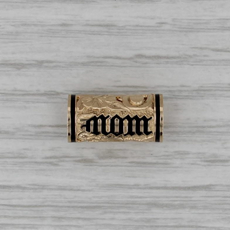 Floral Hawaiian Style Mom Slide Charm Pendant 14k Yellow Gold Enamel