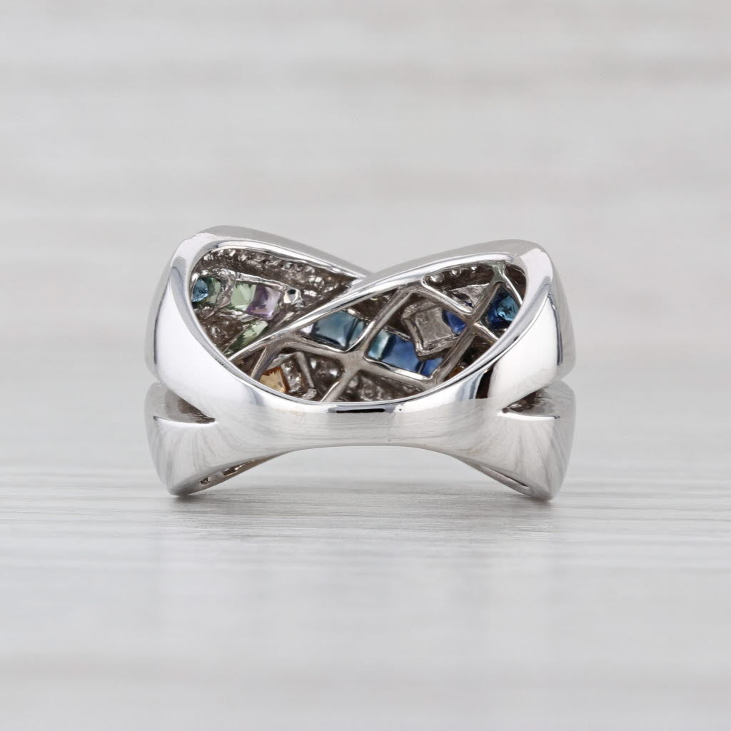 2.18ctw Multicolor Sapphire Diamond Crossover Ring 14k Gold Size 8.25 Cocktail