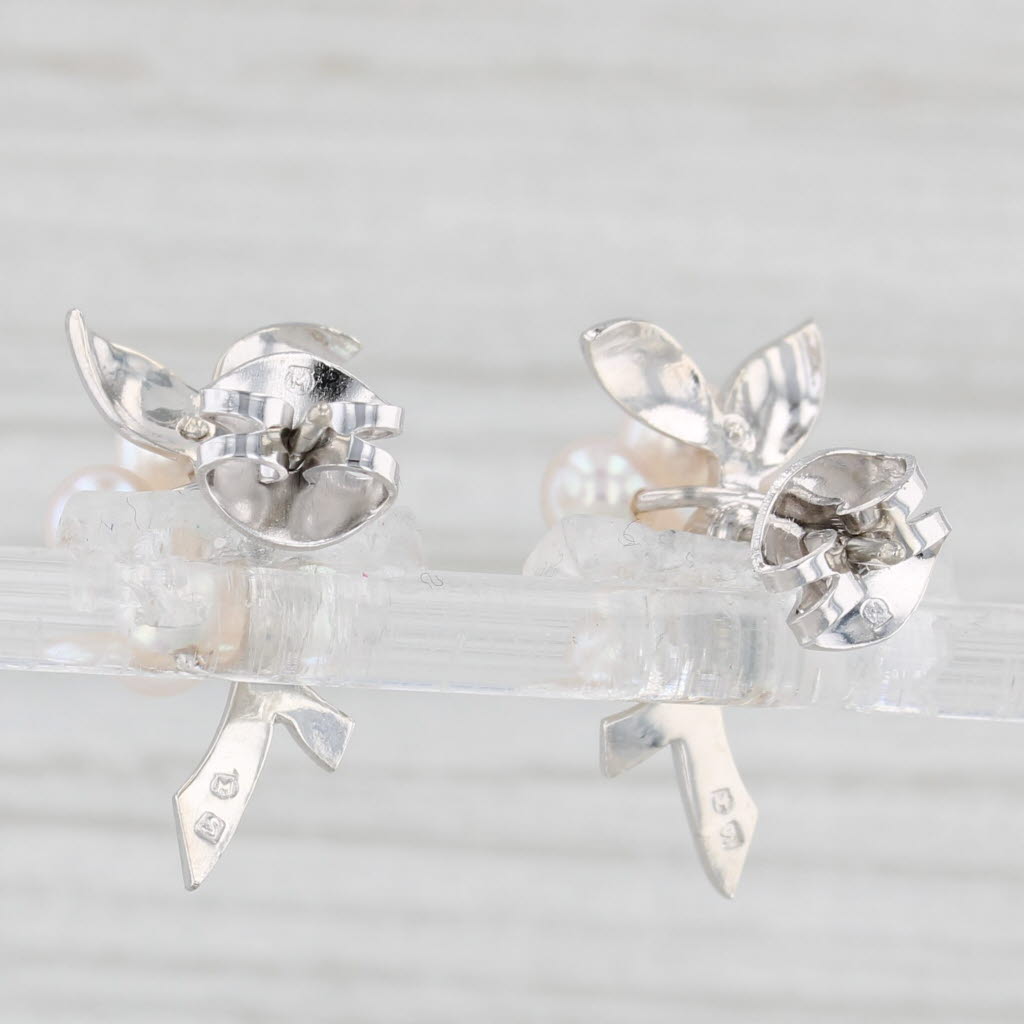 Light Gray Mikimoto Pearl Cluster Stud Earrings Sterling Silver w/ Box