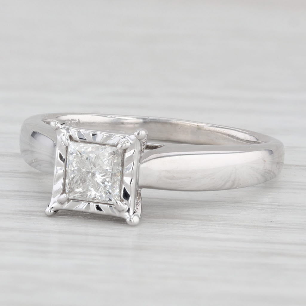 Light Gray 0.85ctw Princess Diamond Engagement Ring 14k White Gold Size 8.5 Cathedral Band