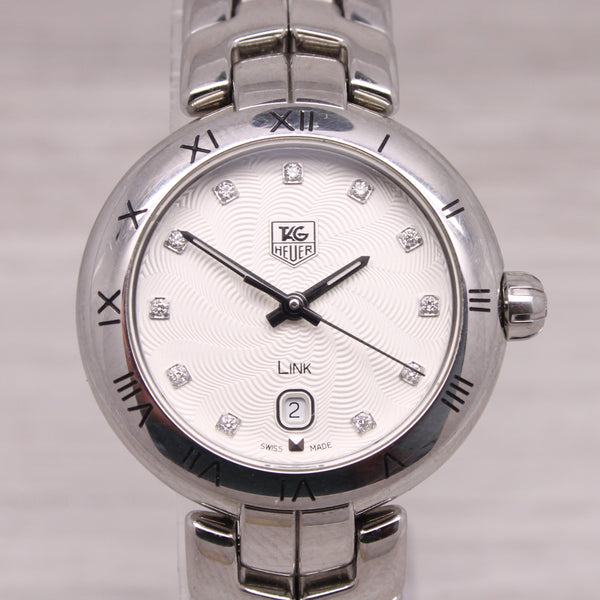 Gray Tag Heuer Link WAT1411 Ladies 29mm Steel Quartz Watch w Date Diamond Dial