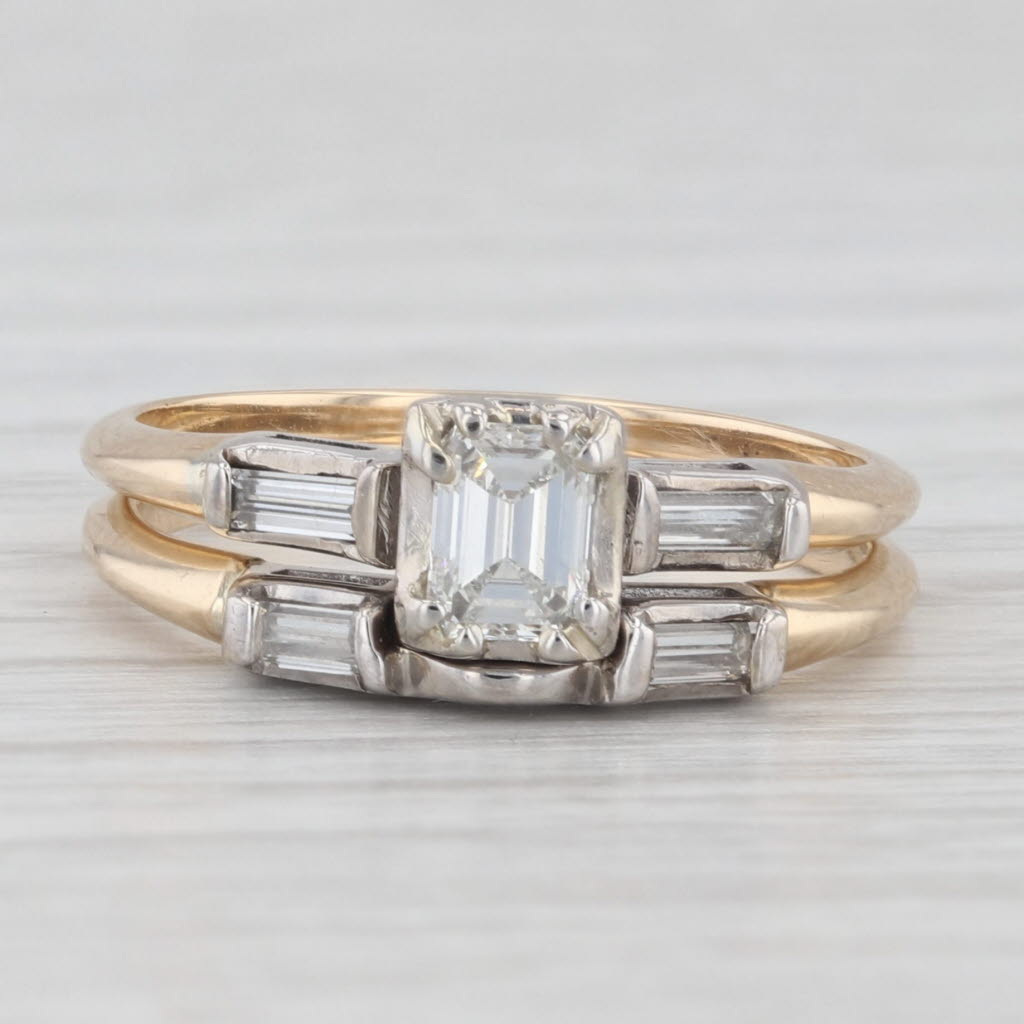 Light Gray 0.50ctw Diamond Engagement Ring Wedding Band Guard Bridal Set 14k Gold Size 6