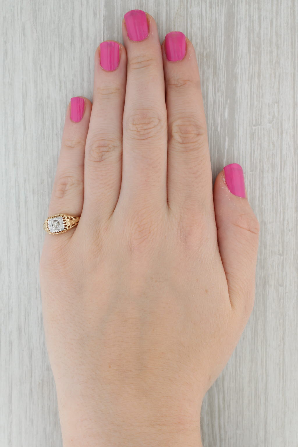 Gray Diamond Solitaire Ring 10k Gold Vintage Filigree Size 6.25