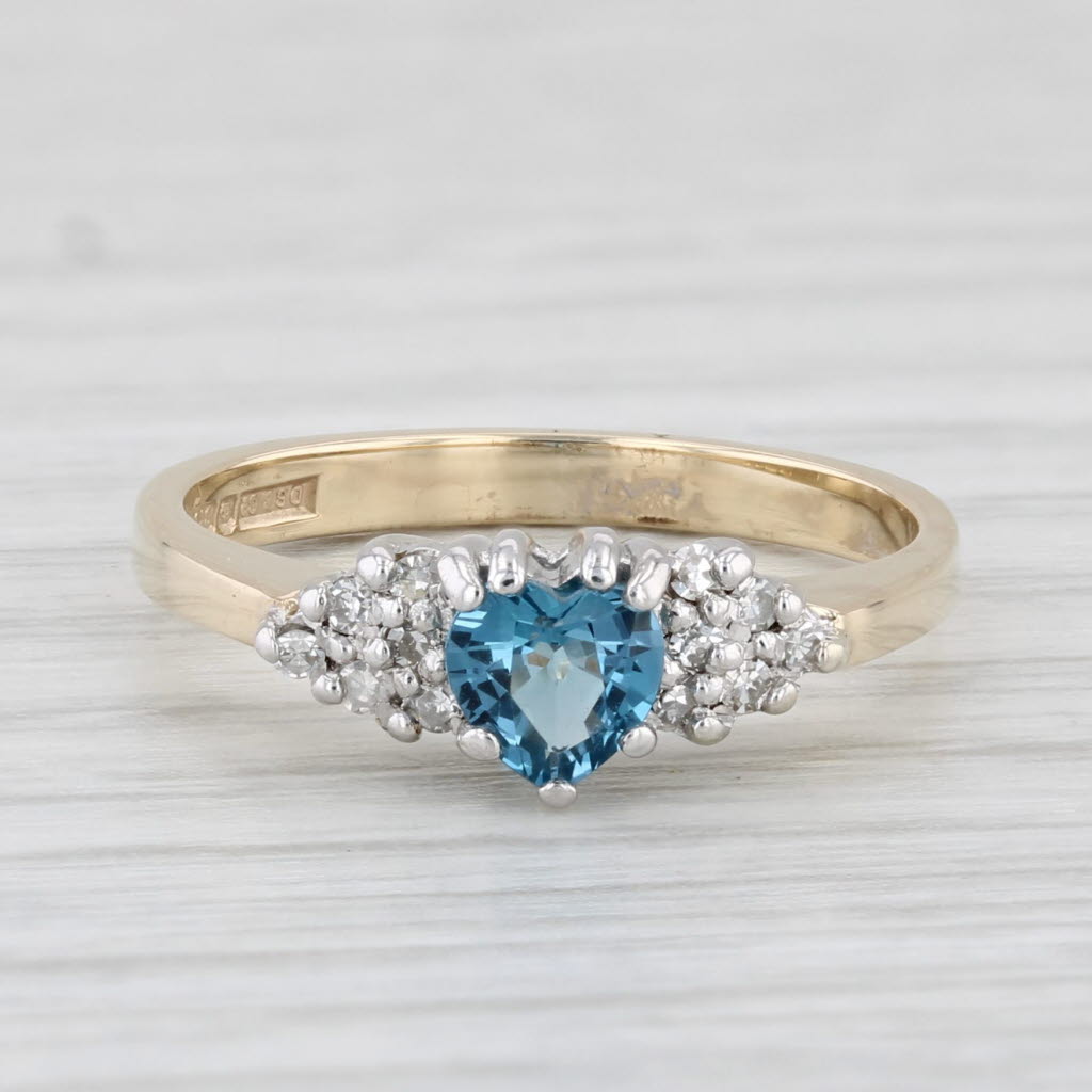 Light Gray 0.41ctw Heart Topaz Diamond Halo Ring 9k Yellow Gold Size 5.5 British