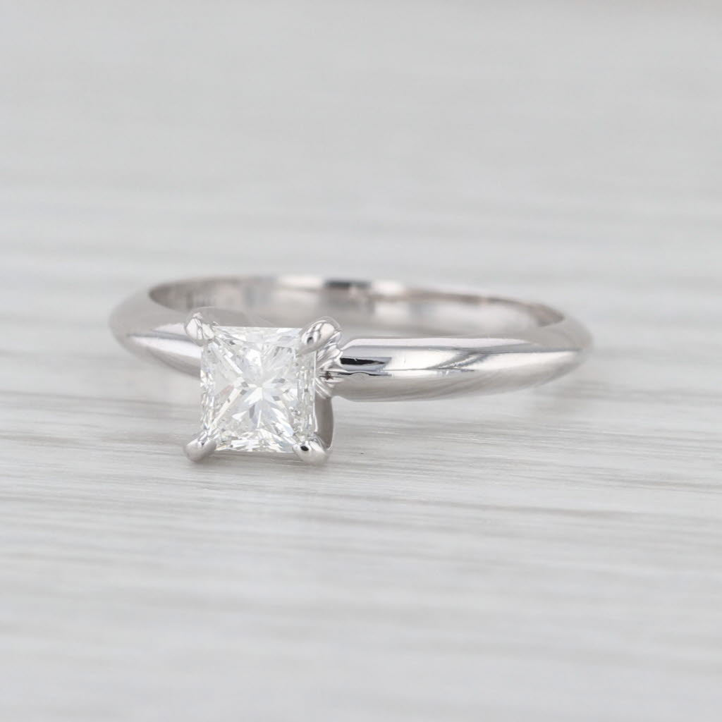 0.58ct Princess Diamond Solitaire Engagement Ring 14k White Gold Size 4.75
