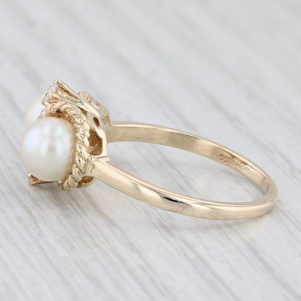 Light Gray Cultured Pearl Cubic Zirconia Ring 10k Yellow Gold Size 8