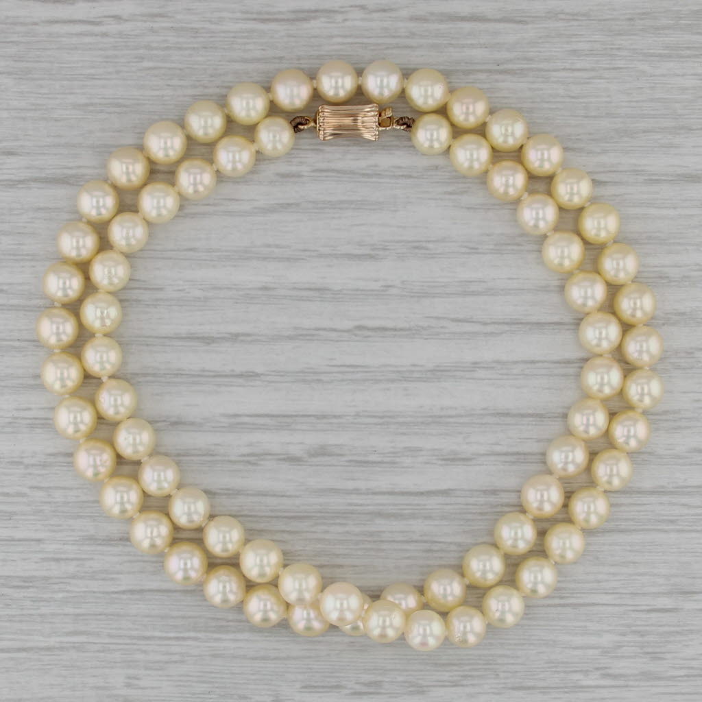 Vintage Cultured Pearl Single Beaded Strand Necklace 14k Gold Clasp 19"