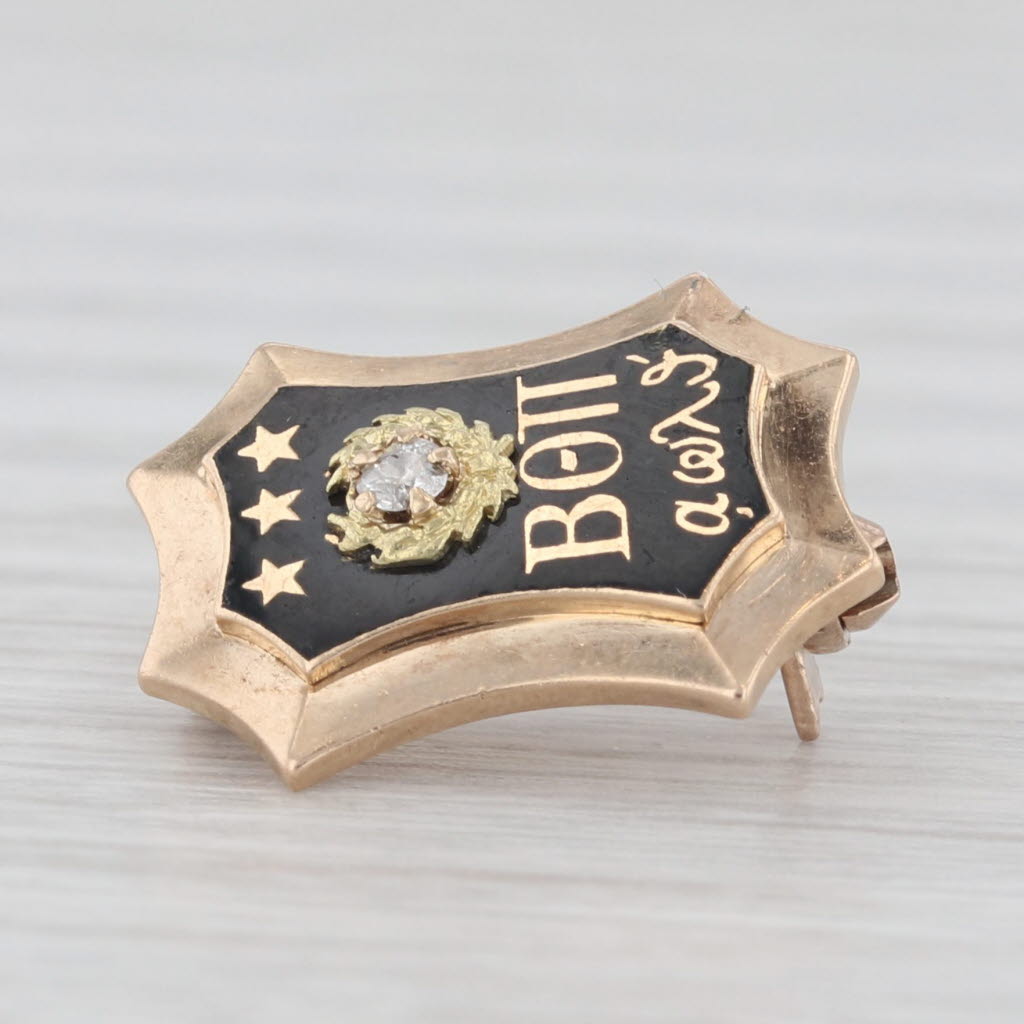 Light Gray Beta Theta Pi Badge 12k Gold Diamond Enamel Antique 1909 Fraternity Pin