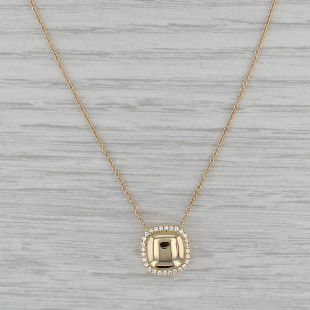 New 0.10ctw Diamond Halo Engravable Pendant Necklace 14k Yellow Gold Cable Chain