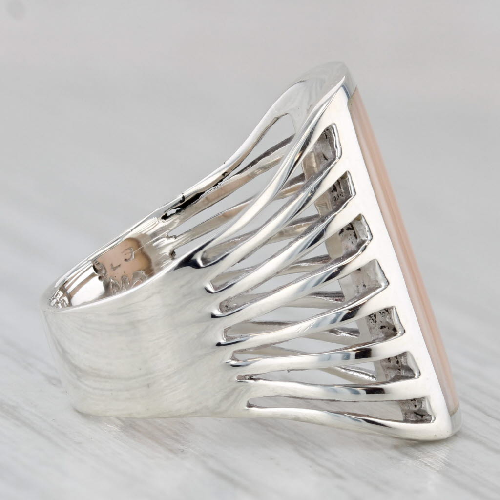 Gray Pink Mother of Pearl Ring Sterling Silver Size 5.75 Statement