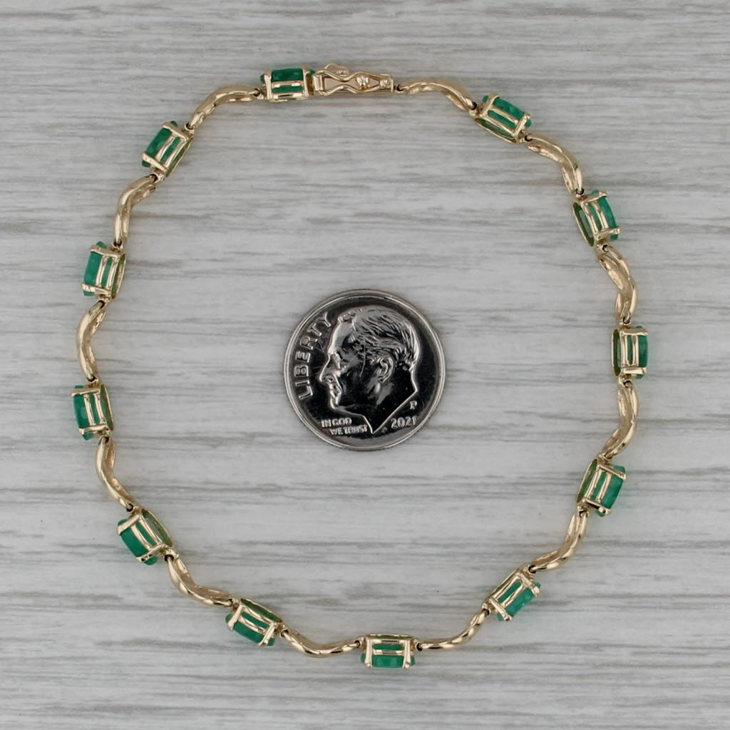 5.65ctw Emerald Tennis Bracelet Inifinity Links 14k Yellow Gold 7.25" 4.9mm