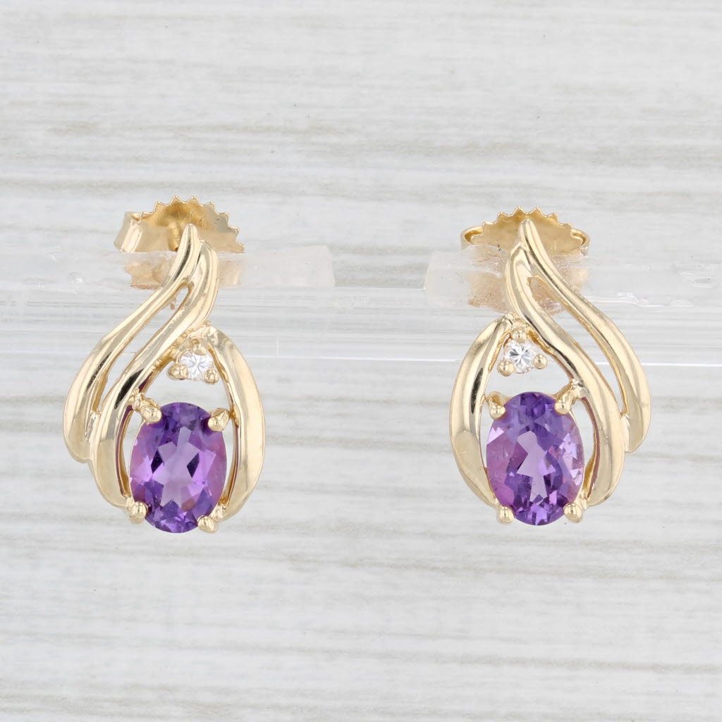 Light Gray 1.54ctw Amethyst Diamond Teardrop Earrings 14k Yellow Gold Studs