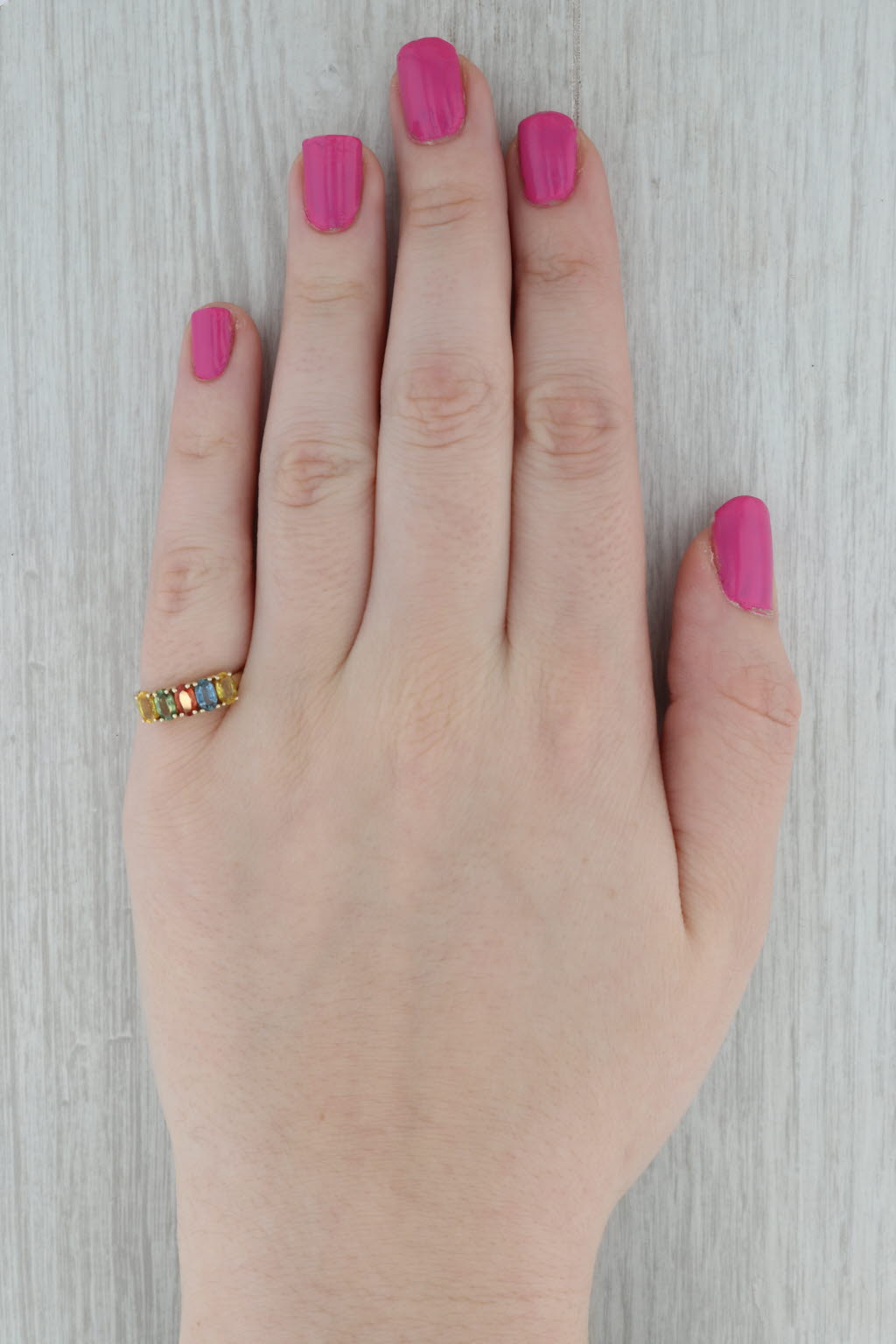 Dark Gray 1.60ctw Multicolor 5-Stone Sapphire Ring 10k Yellow Gold Size 7 Stackable