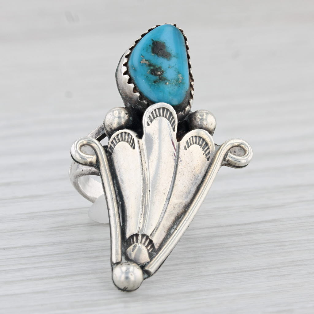 Light Gray Vintage Native American Turquoise Statement Ring Sterling Silver Size 5.25