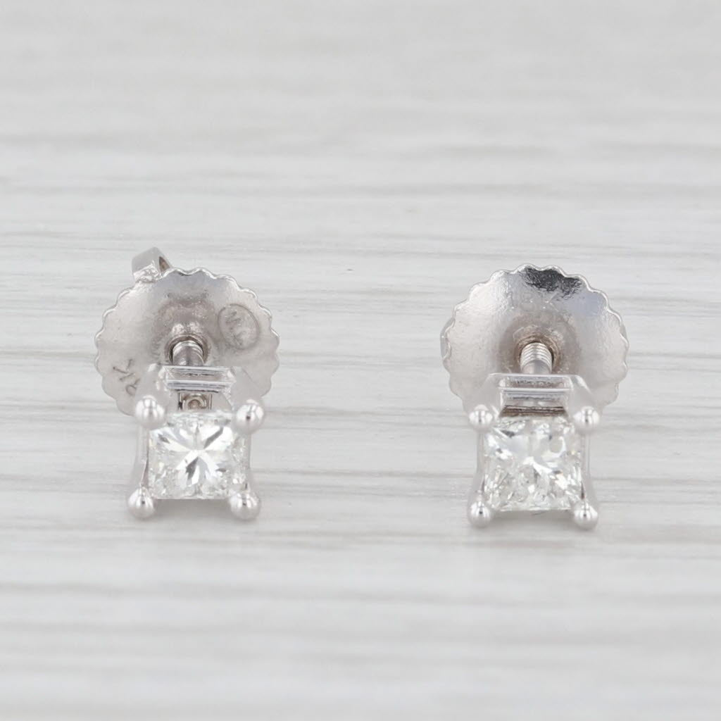 Light Gray 0.31ctw Princess Diamond Solitaire Stud Earrings 18K White Gold GSI Certificate