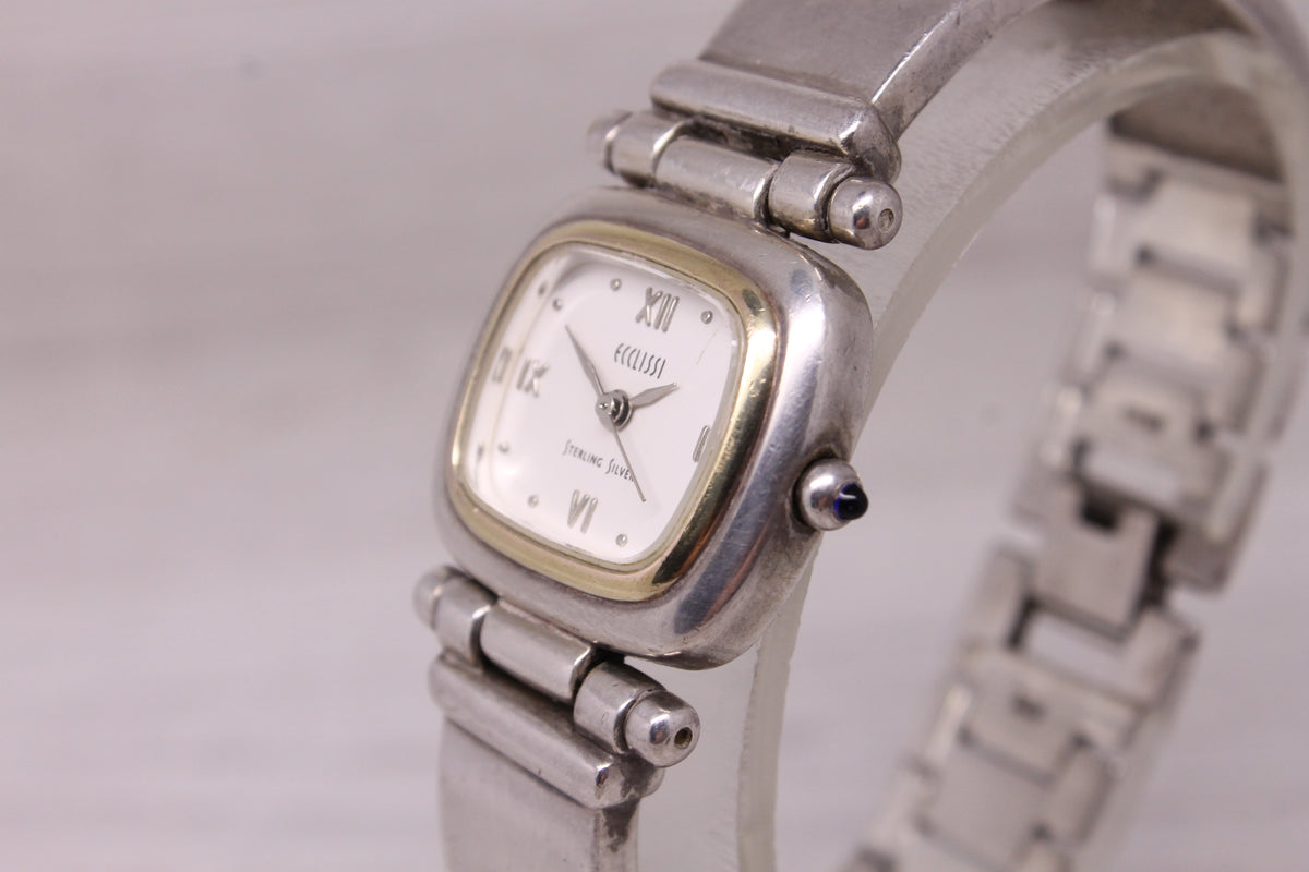 Ecclissi Sterling Silver25mm Ladies Quartz Watch 925 Case & Bracelet