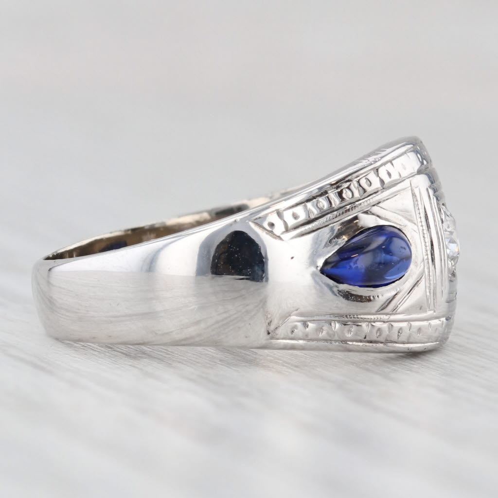 Light Gray Vintage Lab Created Sapphire Diamond Ring 14k White Gold Size 8.75