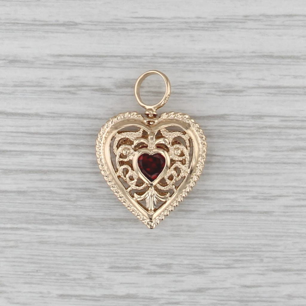 1.57ctw Garnet Citrine Ornate Openwork Heart Pendant 14k Yellow Gold