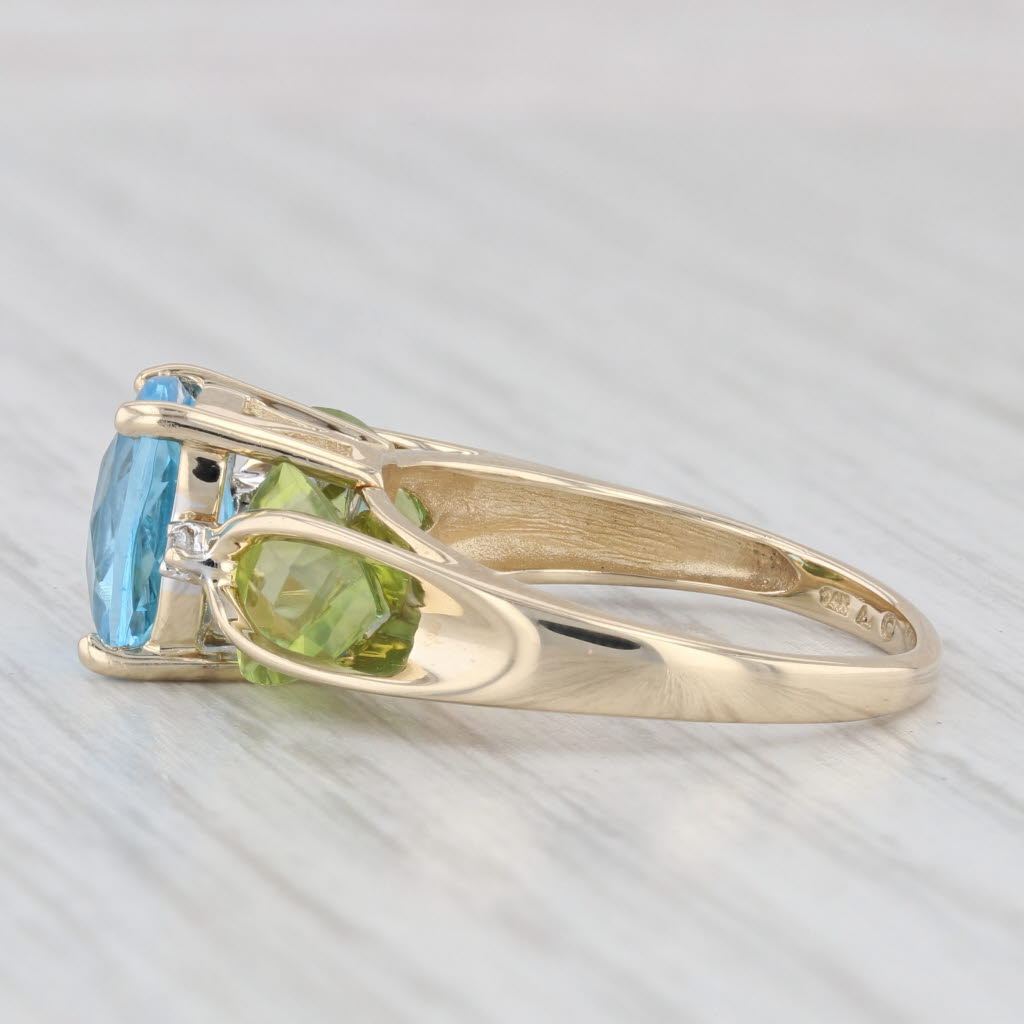 Light Gray 6.02ctw Blue Topaz Peridot Diamond Ring 14k Yellow Gold Size 7 Cathedral