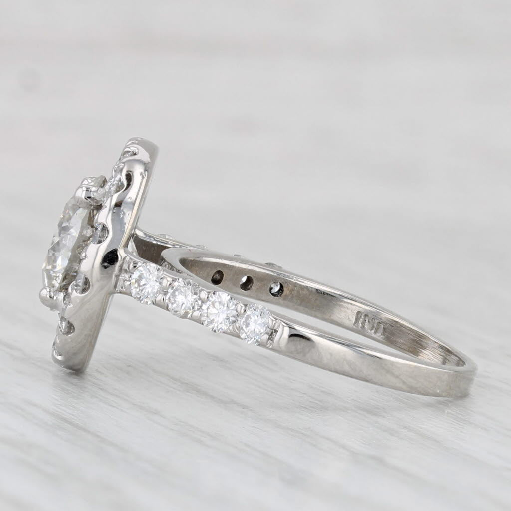 Light Gray 3.25ctw Round Diamond Halo Engagement Ring 14k White Gold Size 7 GIA