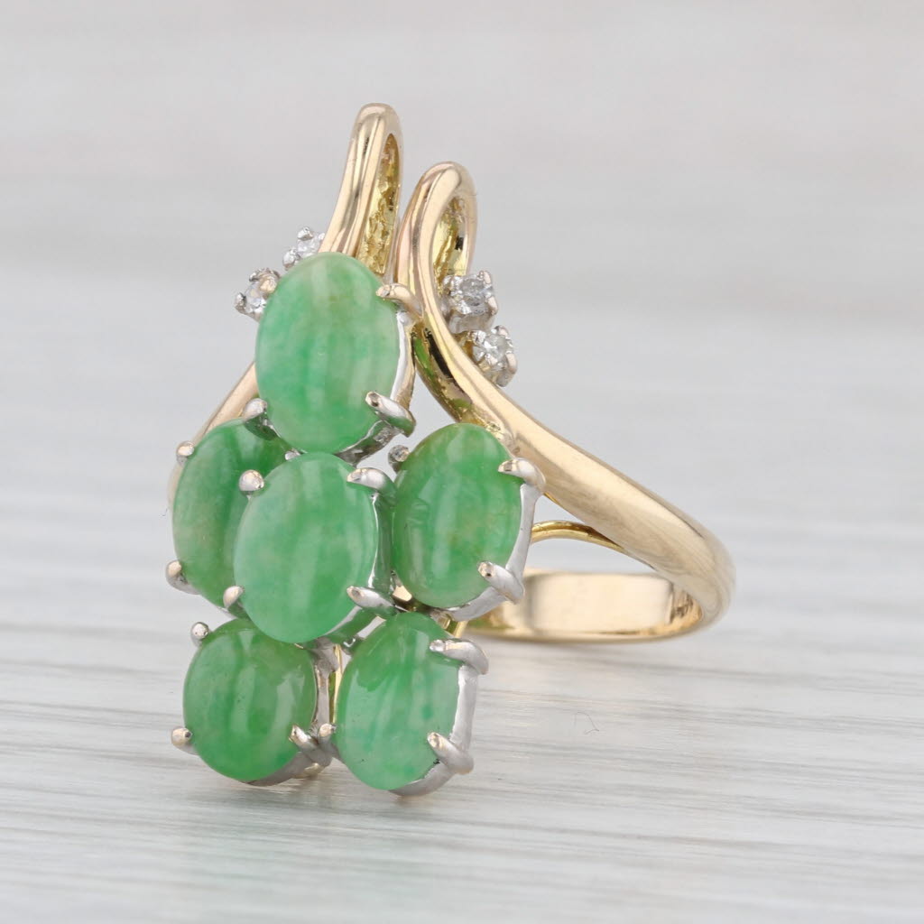 Green Jadeite Jade Diamond Cluster Ring 14k Yellow Gold Size 7.5