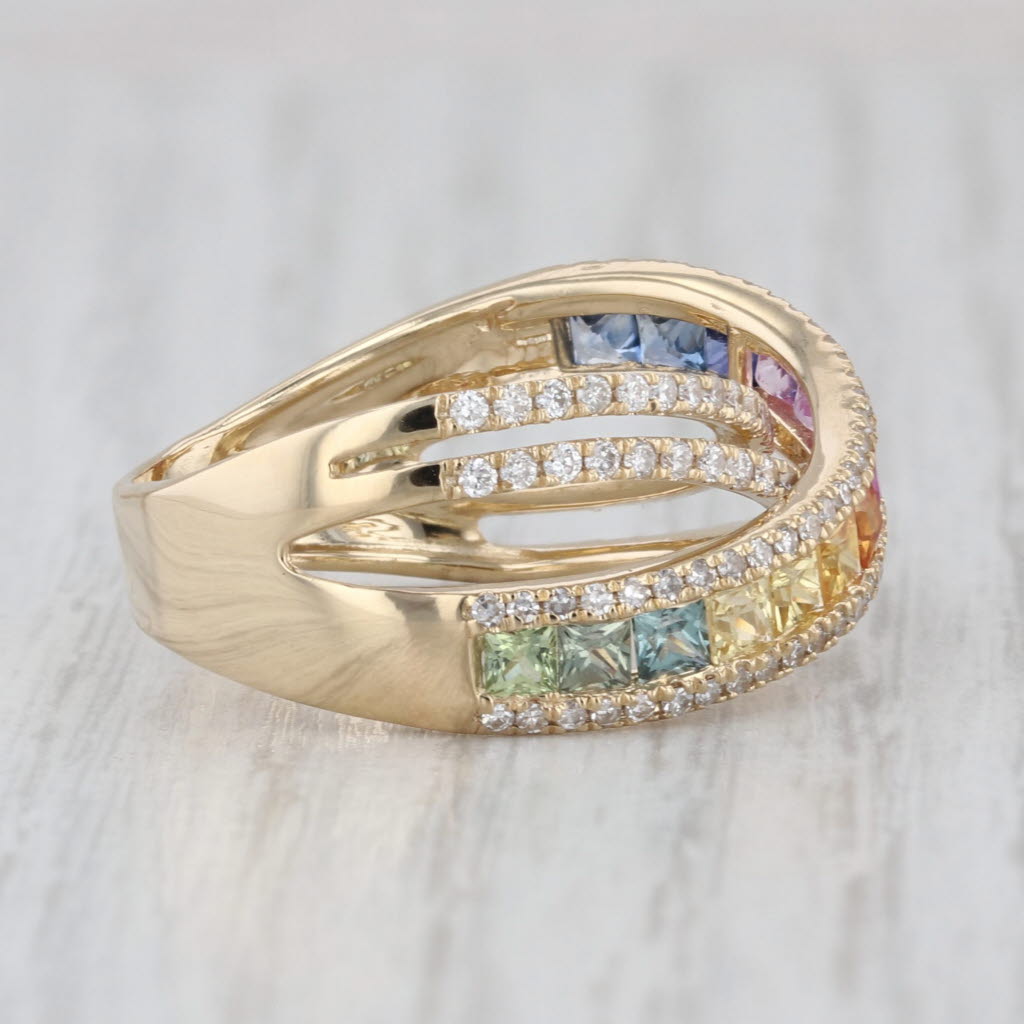 1.90ctw Multi-Color Sapphire Diamond Overlay Ring 14k Yellow Gold Size 8.5