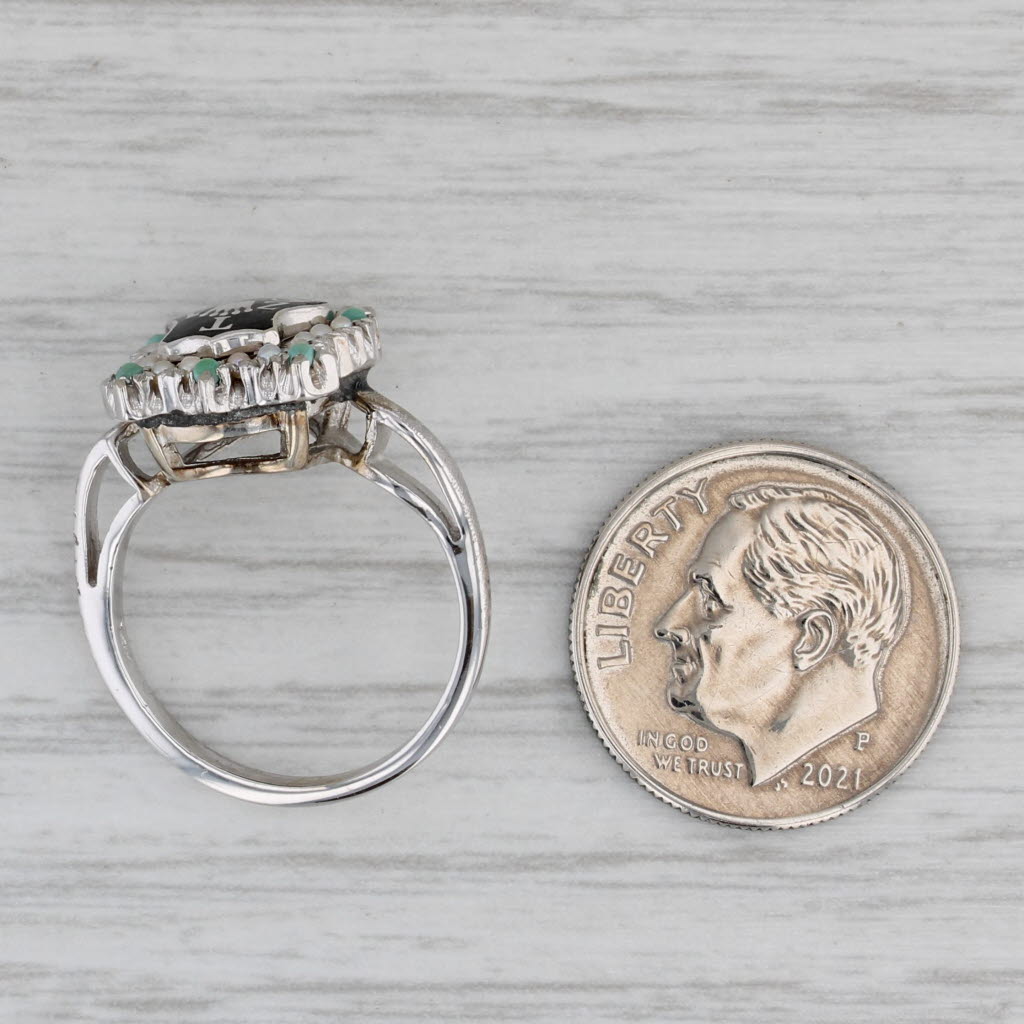 Gray Zeta Tau Alpha Sorority Badge Ring 14k Gold Turquoise Pearl Vintage Size 4.75
