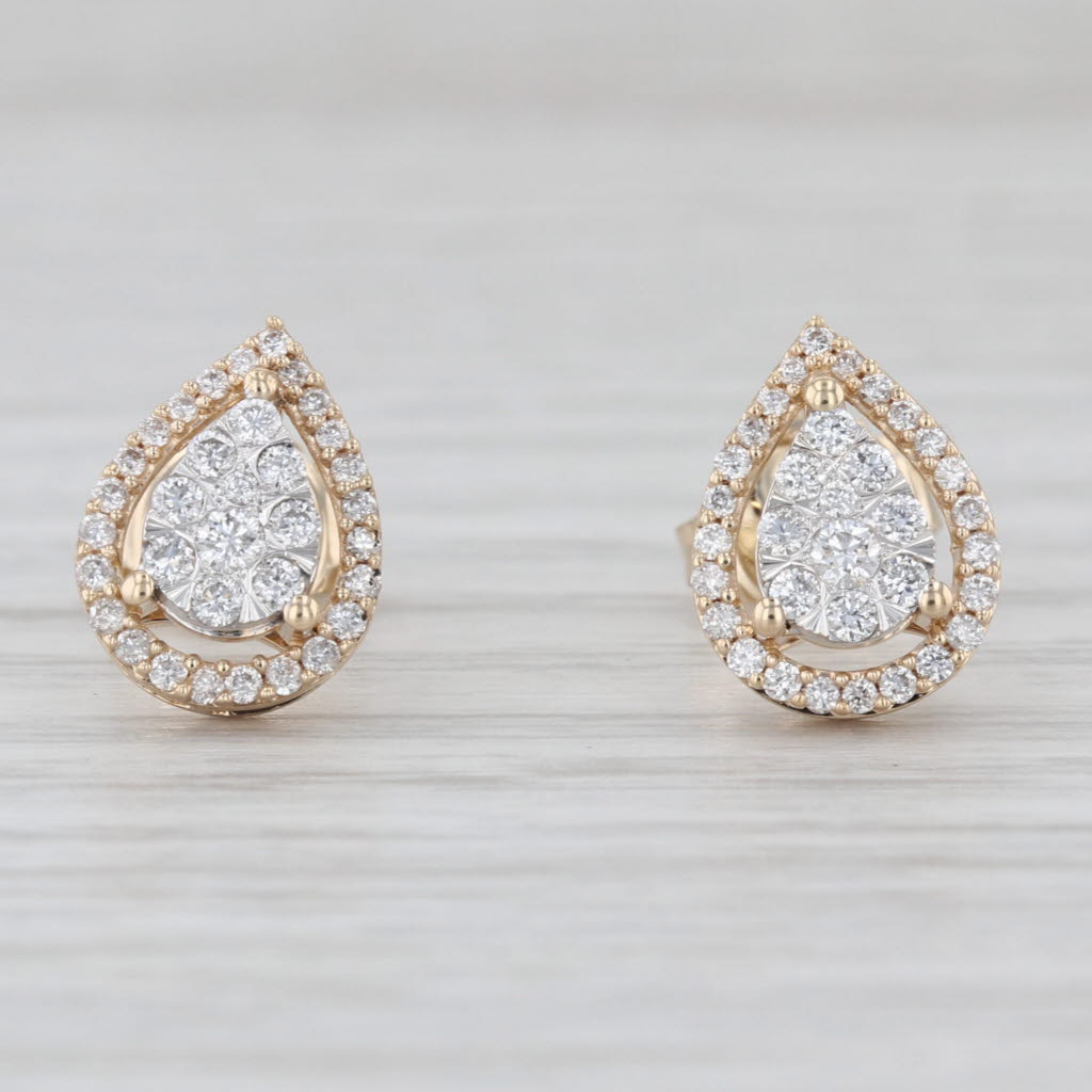 0.30ctw Diamond Teardrop Halo Earrings 14k Yellow Gold Studs