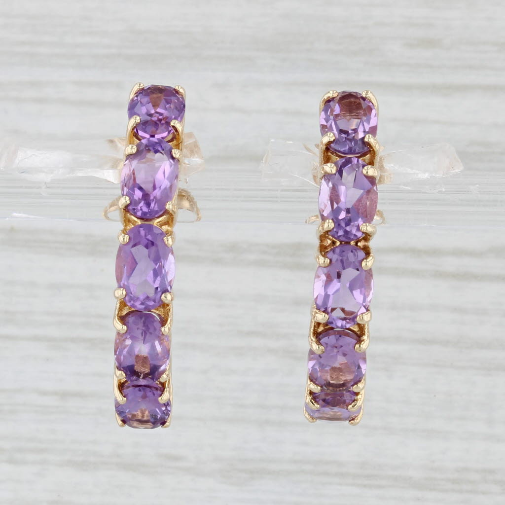 Light Gray 4.30ctw Amethyst Half Hoop Earrings 10k Yellow Gold Journey Drops
