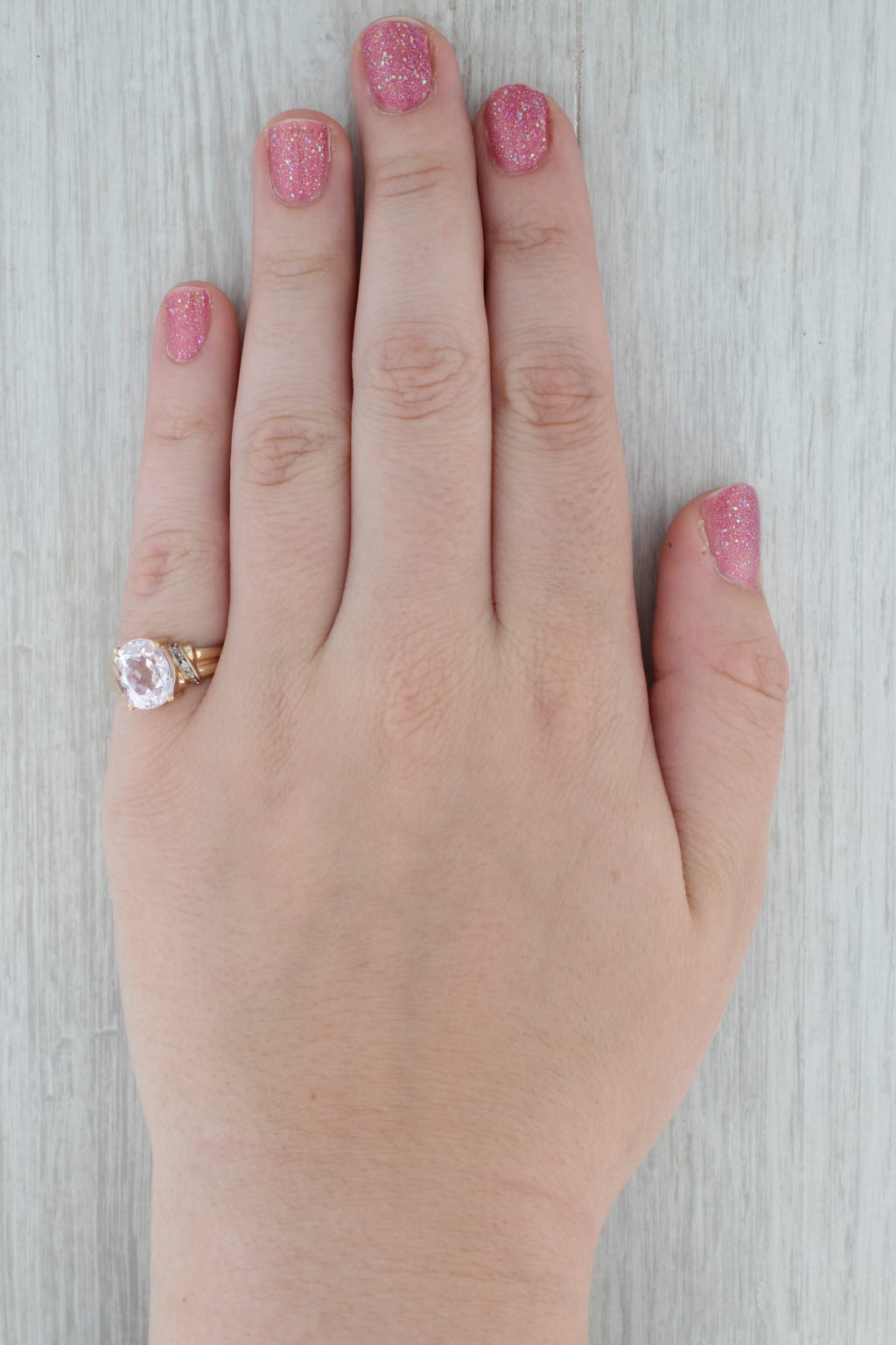 Dark Gray 3.57ctw Oval Pink Kunzite Diamond Ring 14k Yellow Gold Size 7