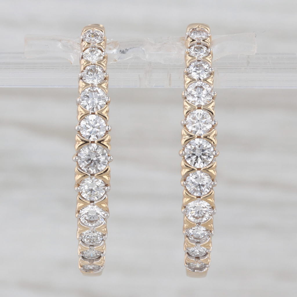 1.40ctw Diamond Oval Hoop Earrings 14k Yellow Gold Hinged with Snap Top
