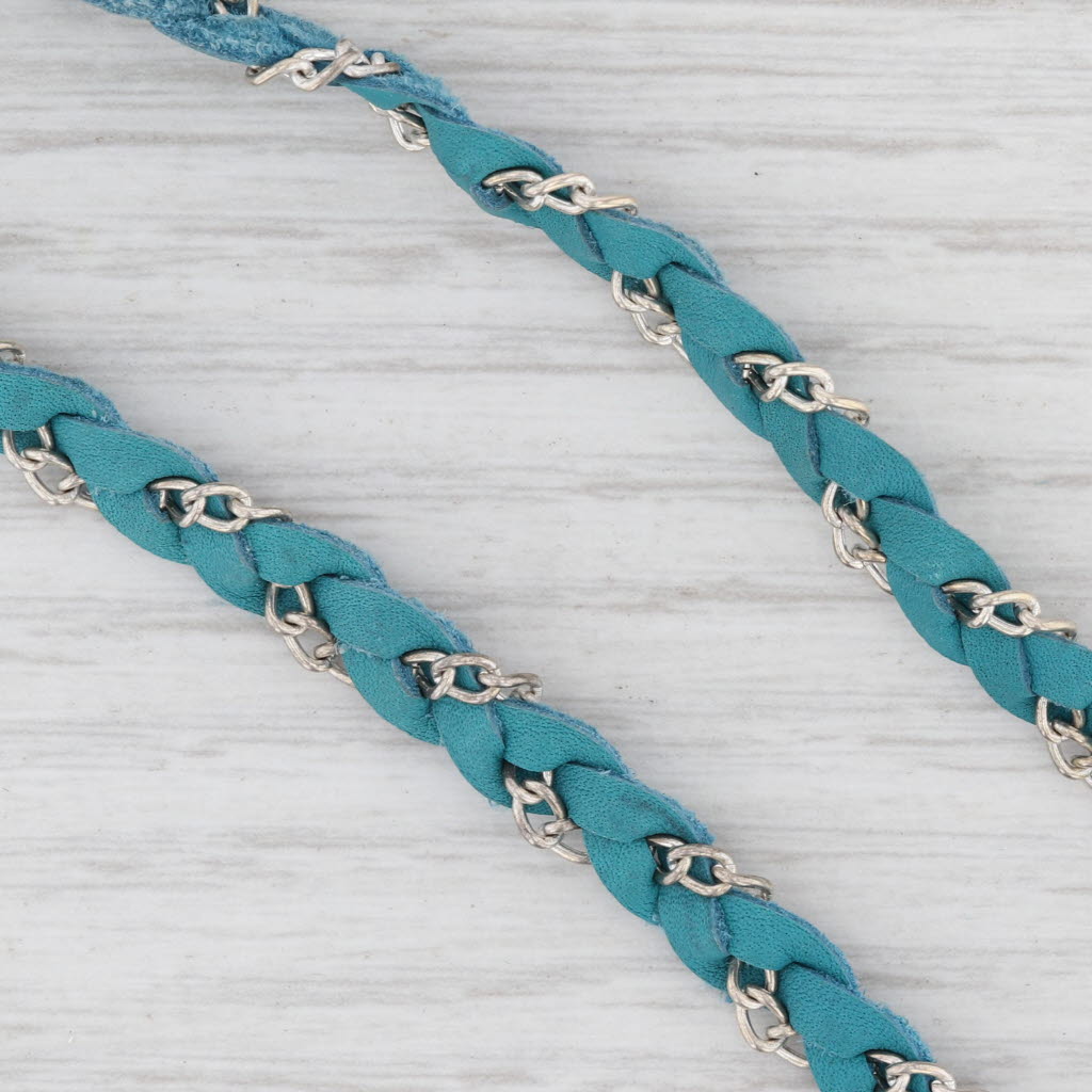 New Nina Wynn Necklace Cordelia Teal Leather White Druzy Quartz Pendant