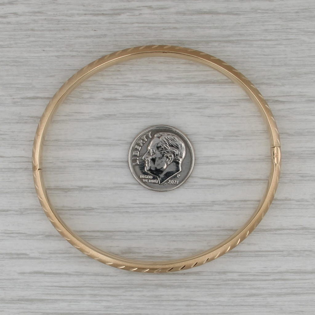 7" Brushed Patterned Bangle Bracelet 14k Yellow Gold 6.1mm