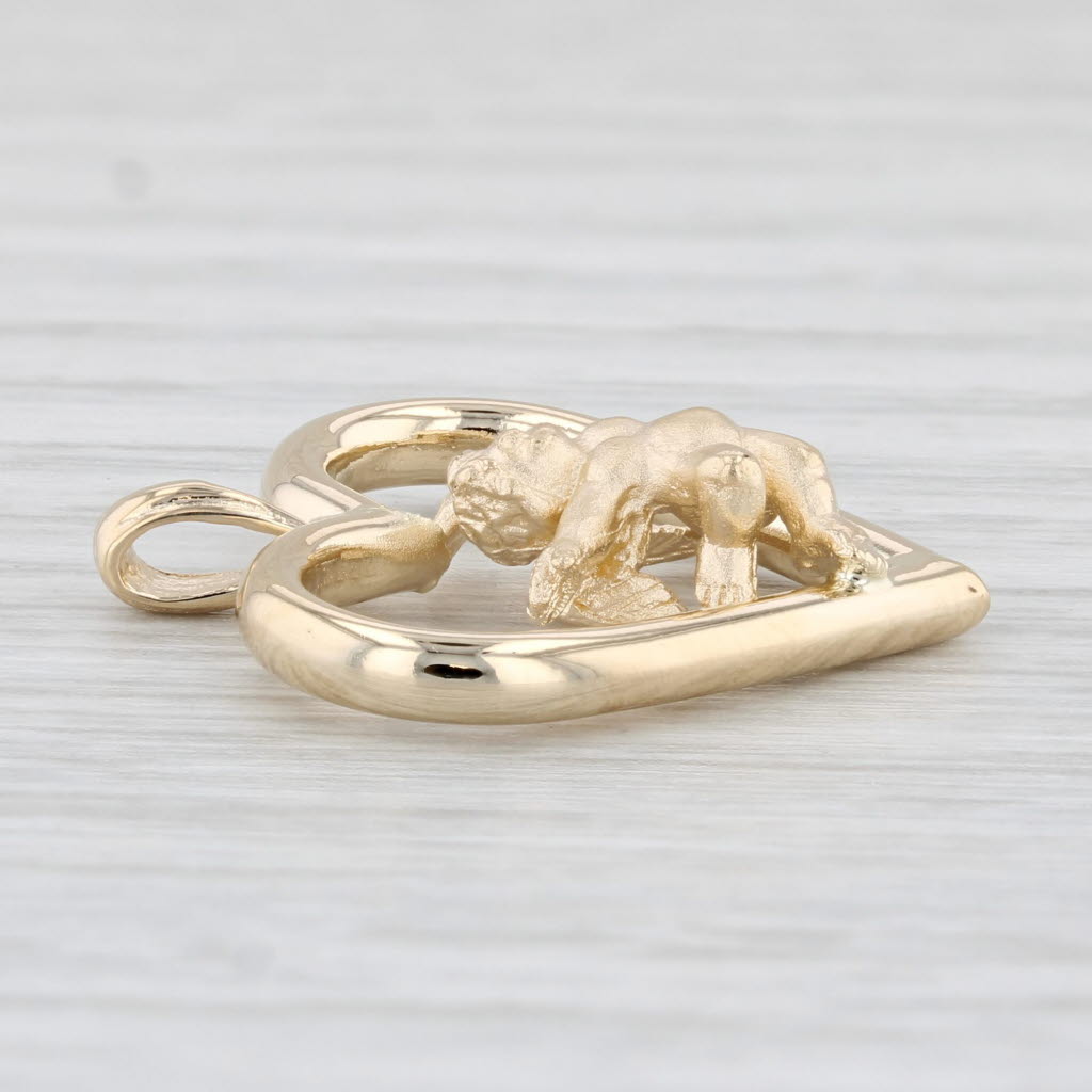 Light Gray Cherub Heart Pendant 14k Yellow Gold Guardian Angel