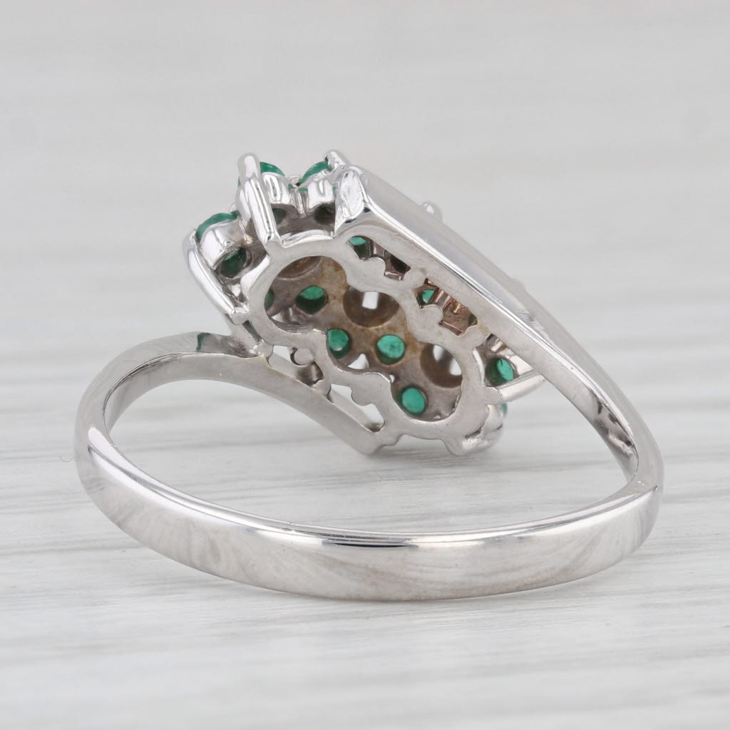 Light Gray 0.38ctw Emerald Diamond Flower Bypass Ring 14k White Gold Size 8.5