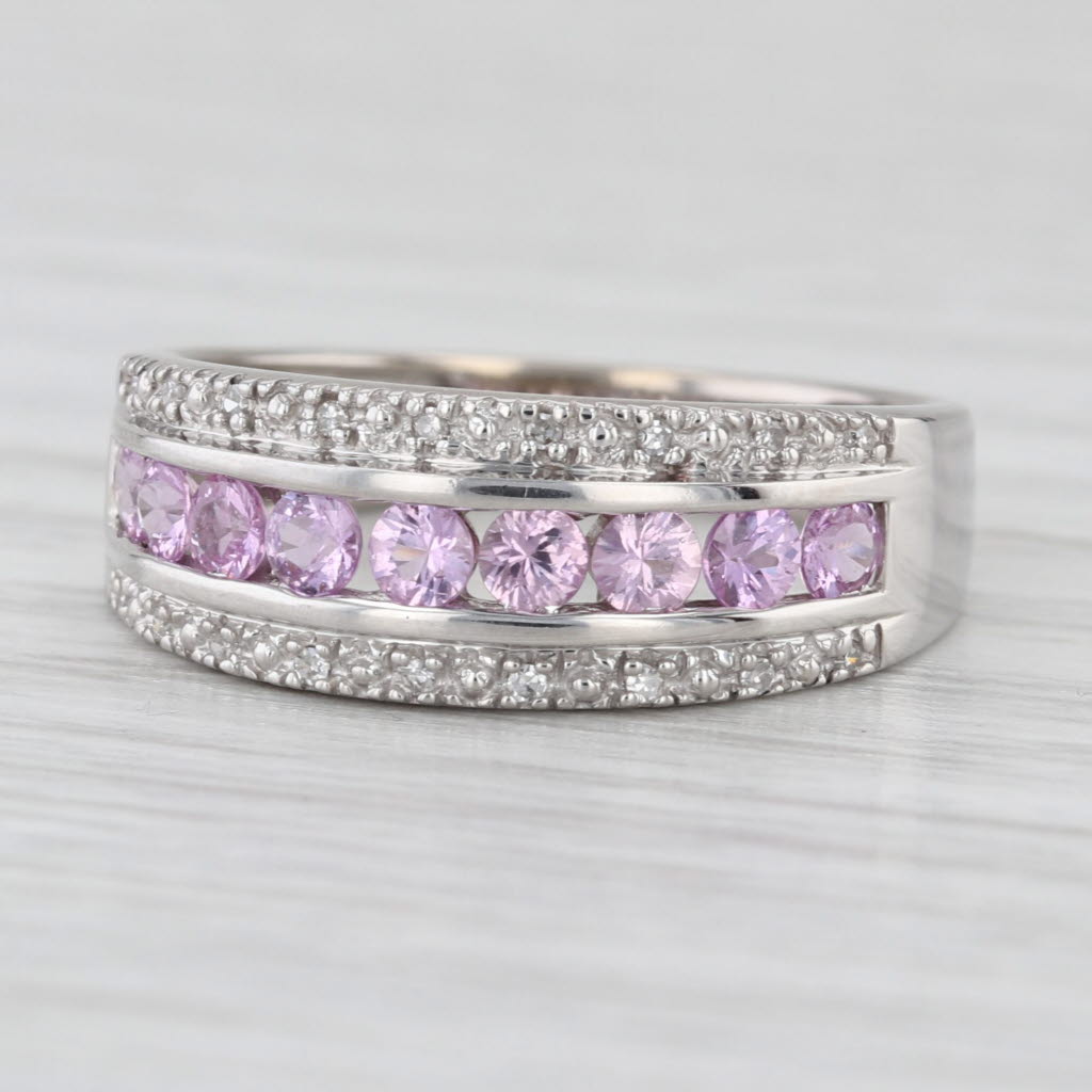 0.62ctw Pink Sapphire Diamond Ring 14k White Gold Size 7 Stackable Anniversary