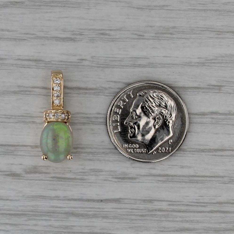 Opal Diamond Pendant 14k Yellow Gold Small Drop