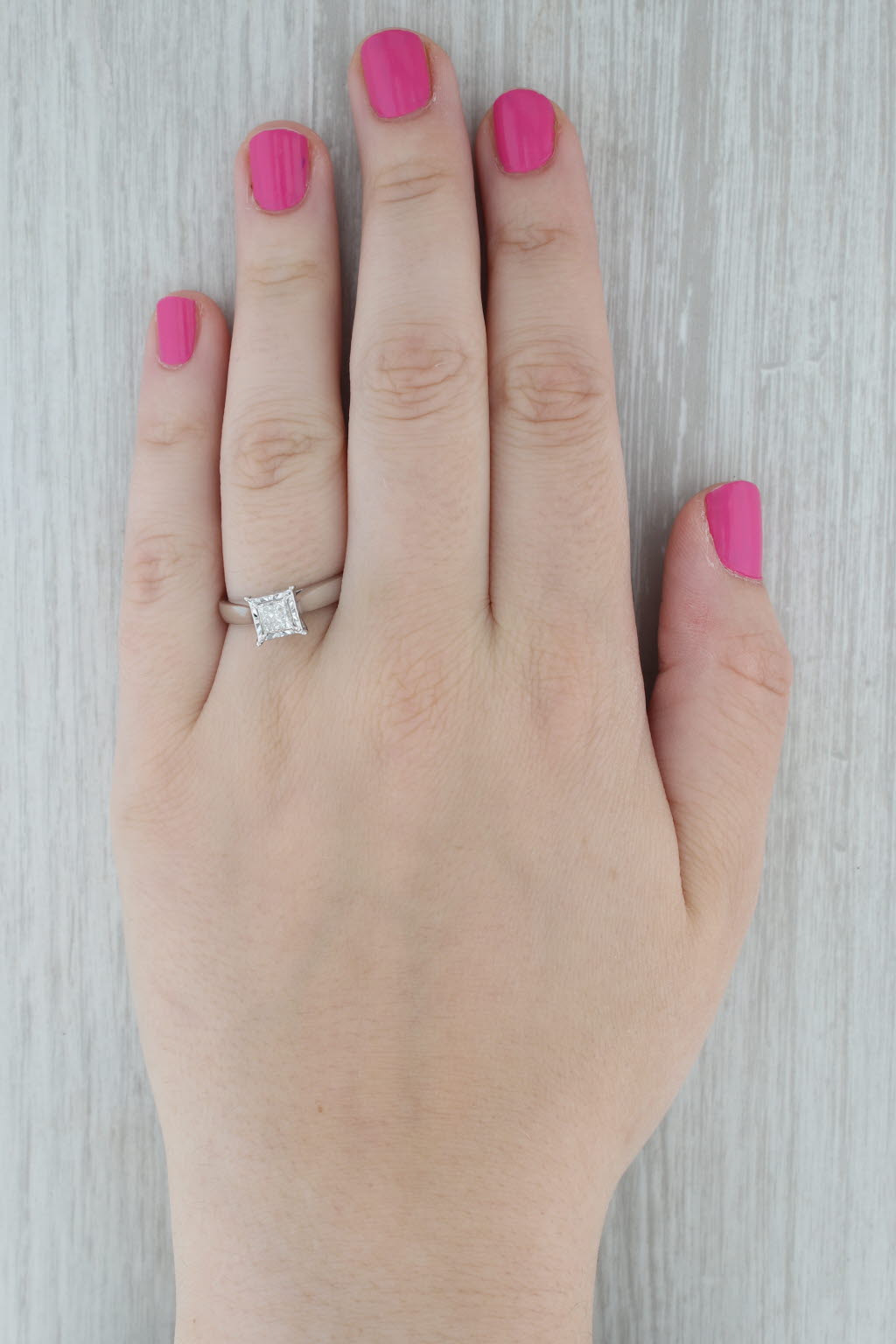 Dark Gray 0.85ctw Princess Diamond Engagement Ring 14k White Gold Size 8.5 Cathedral Band